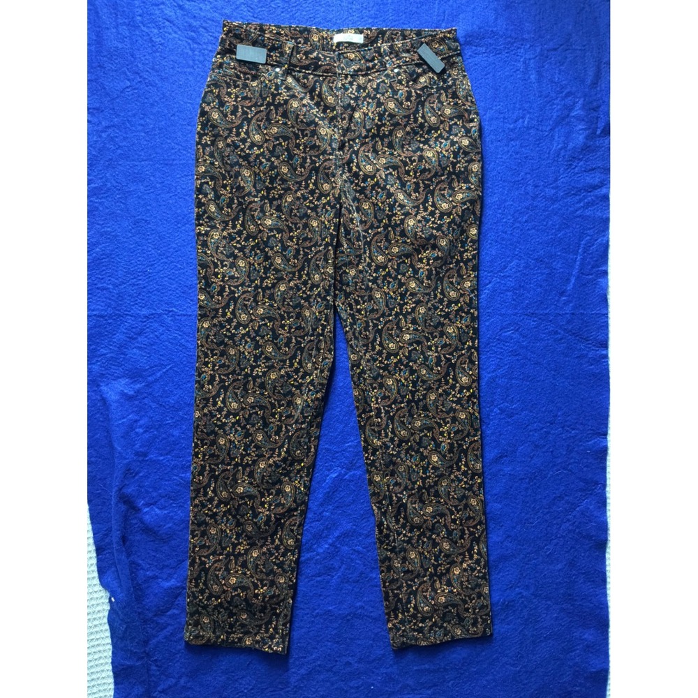 Boho Womens Croft & Barrow Paisley Corduroy Straight Leg Pants 8 Black Brown‎